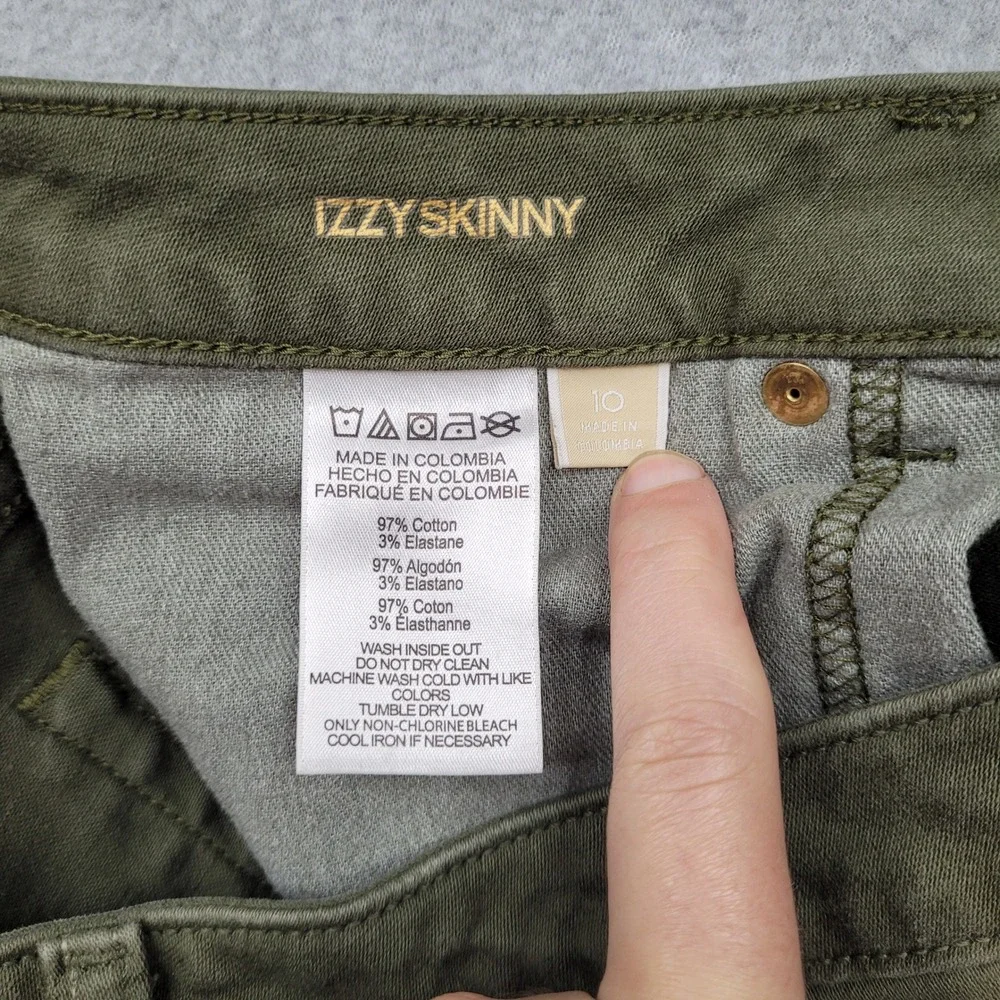 Michael Kors Izzy Skinny Pants Womens‎ Size 10 Green Olive Stretch Gold Jeans